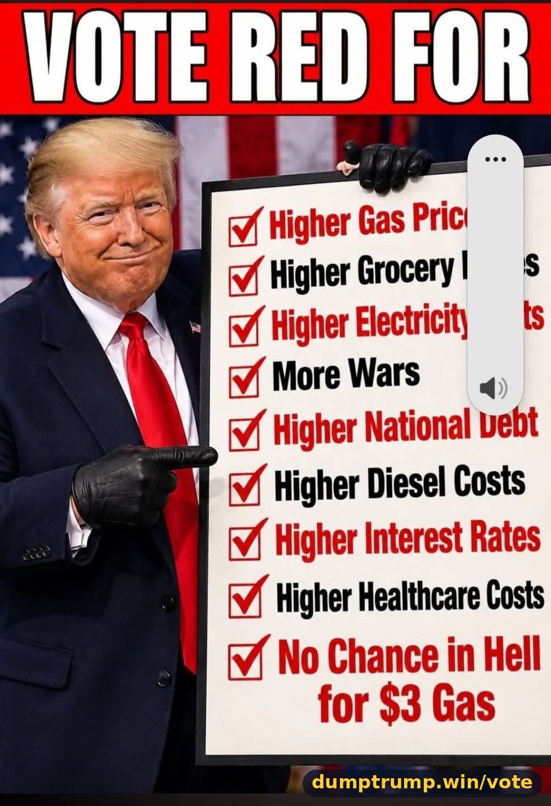 VOTE RED FOR Higher Grocery! MoreWars Higher Diesel Costs (Mf Higher Healthcare Costs (meme text)