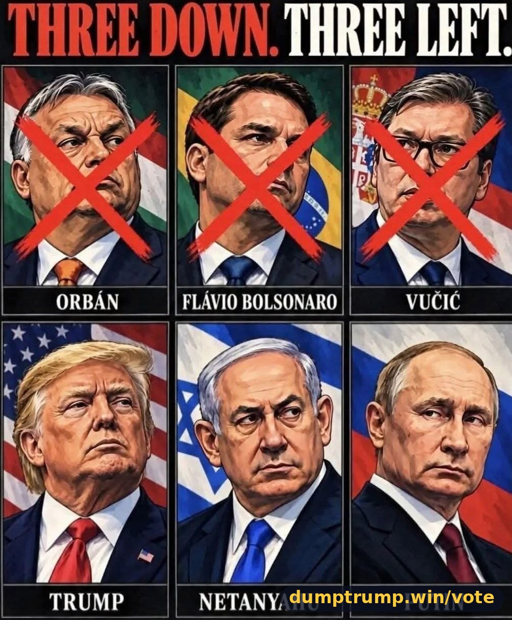 THREE LEFT KS Vas. ORBAN LFLAVIO BOLSONARO NETANYAHU (meme text)