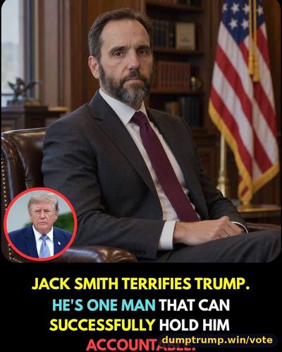 JACK SMITH TERRIFIES TRUMP. HE'S ONE MAN THAT CAN SUCCESSFULLY HOLD HIM (meme text)